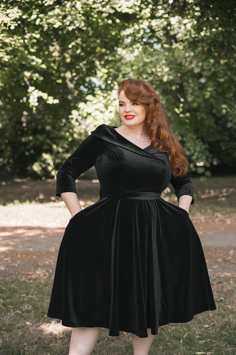 Pheobe Black Velvet Swing Dress in Plus Size